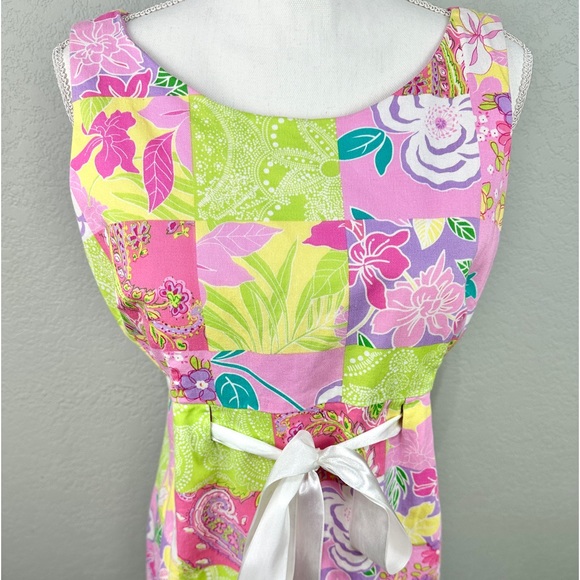 Karin Stevens, 14P Patchwork Floral Bow tie Midi Dress EUC - Picture 3 of 11